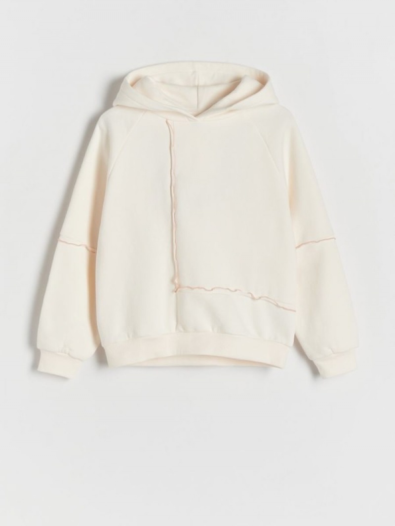 Reserved Baumwoll Rich Stitching Hoodie Mädchen Beige | JXS-125089