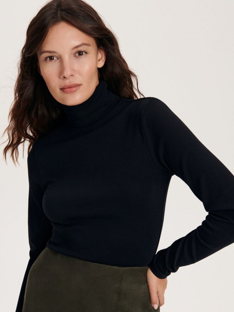 Reserved Baumwoll Rich Turtleneck T-shirts Damen Schwarz | GIV-529018