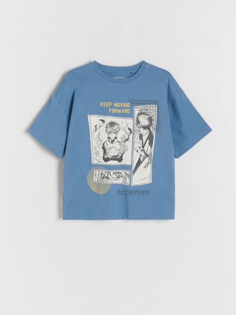 Reserved Baumwoll T-print T-shirts Jungen Grau Blau | VUM-894072