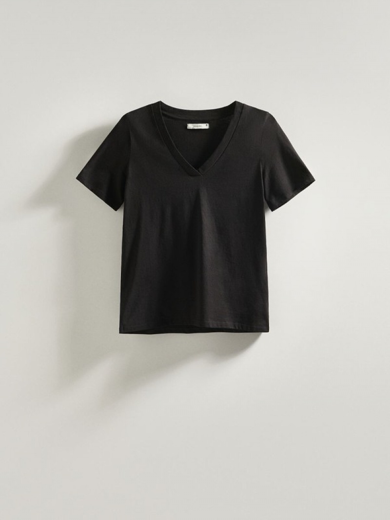 Reserved Baumwoll T-shirts Damen Schwarz | EUB-472180