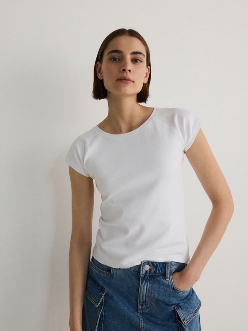 Reserved Baumwoll T-shirts Damen Weiß | ADH-723019