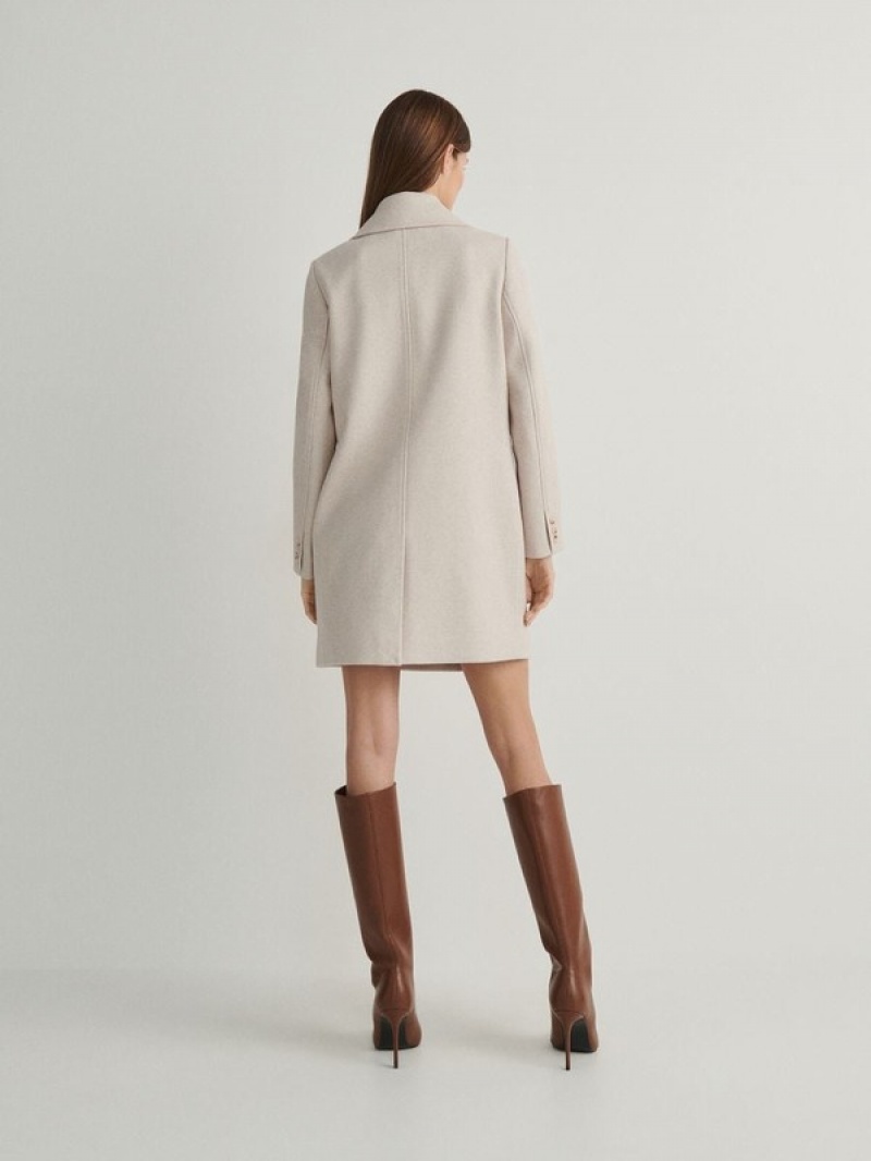 Reserved Blended Wolle Mäntel Damen Beige | HWV-358624