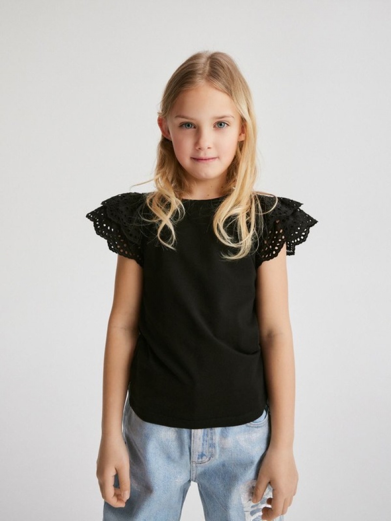 Reserved Broderie Hemd Mädchen Schwarz | EYH-340712