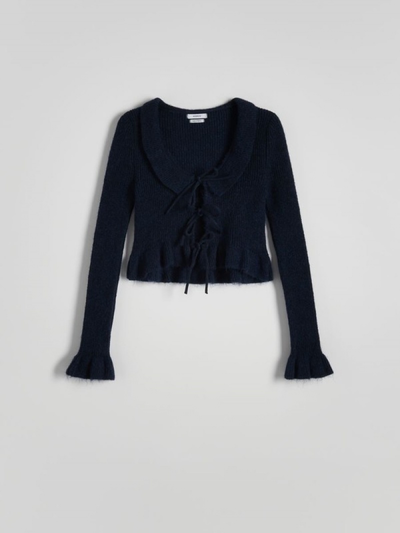 Reserved Cardigantie Detail Pullover Damen Navy | IJU-195273