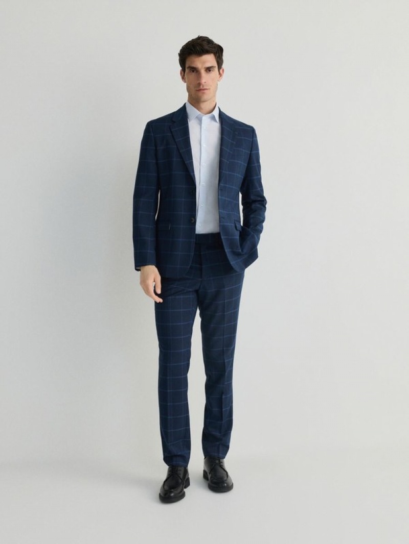 Reserved Check Slim Anzüge Herren Navy | NQD-328976