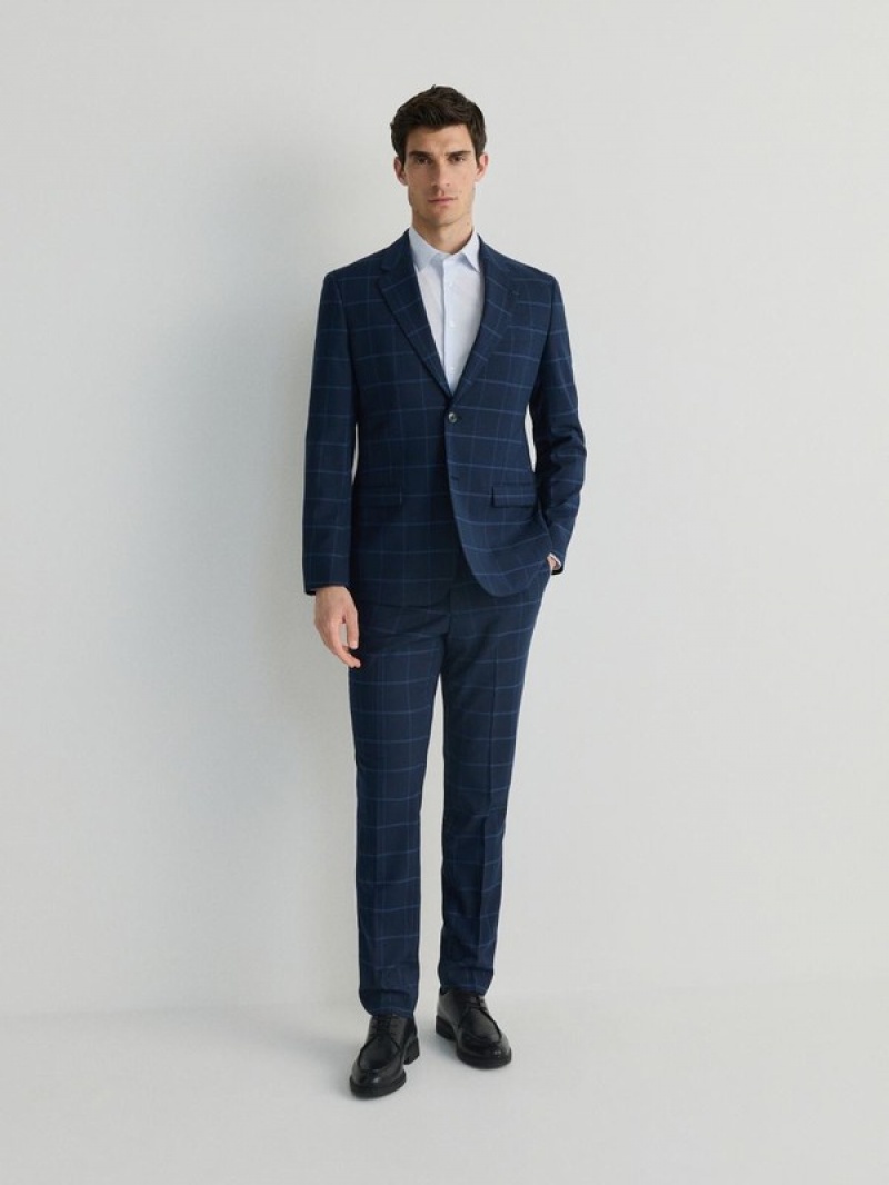 Reserved Check Slim Fit Anzüge Herren Navy | GOB-786152