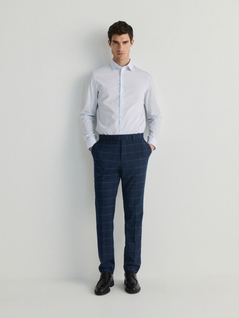 Reserved Check Slim Hosen Herren Navy | XUJ-712685