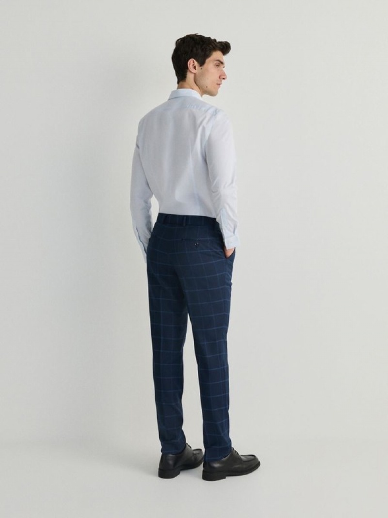 Reserved Check Slim Hosen Herren Navy | XUJ-712685