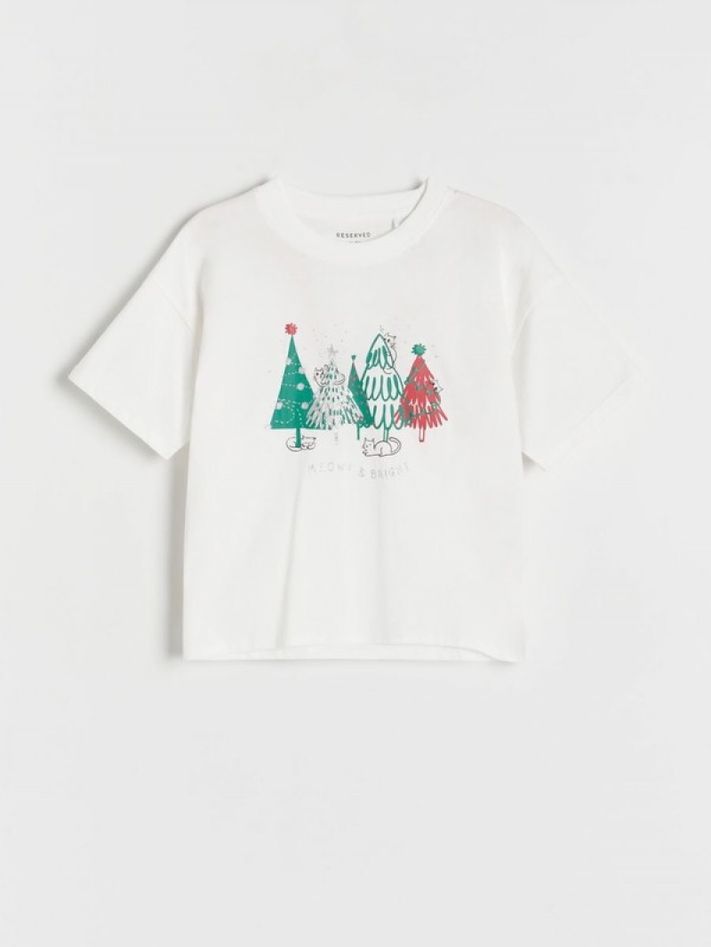 Reserved Christmas T-print T-shirts Mädchen Weiß | PBX-804716