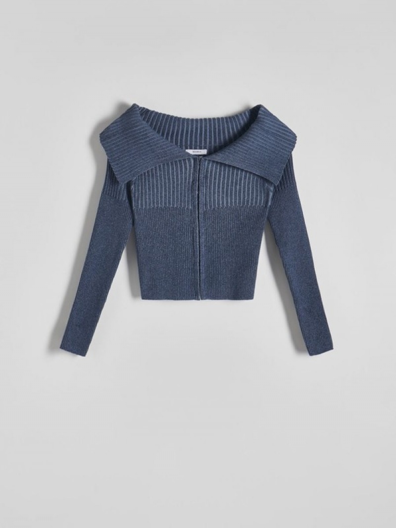 Reserved Collar Pullover Damen Grau Blau | FNO-089742