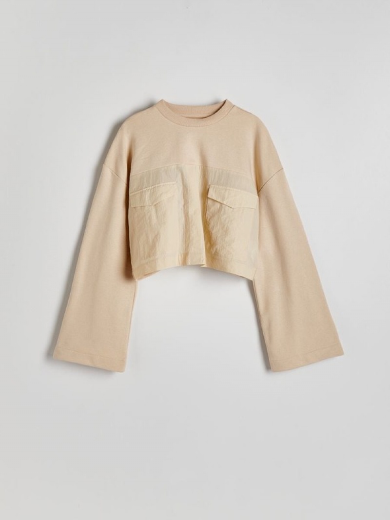 Reserved Combined Fabrics Cropped Sweatshirts Damen Beige | EDZ-436519