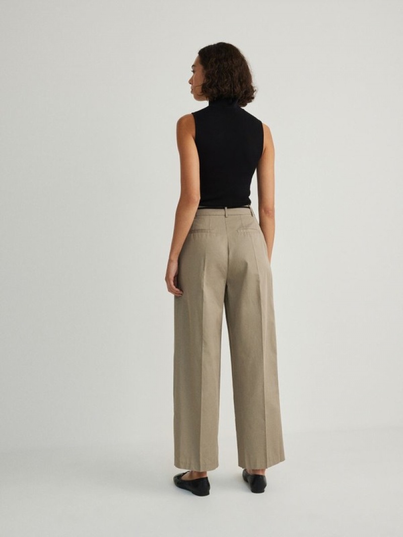 Reserved Cottonpressed Crease Hosen Damen Olivgrün | DZU-043125