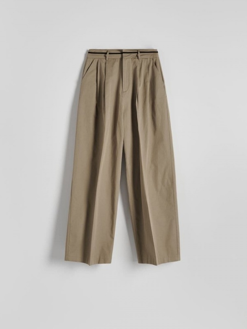 Reserved Cottonpressed Crease Hosen Damen Olivgrün | DZU-043125