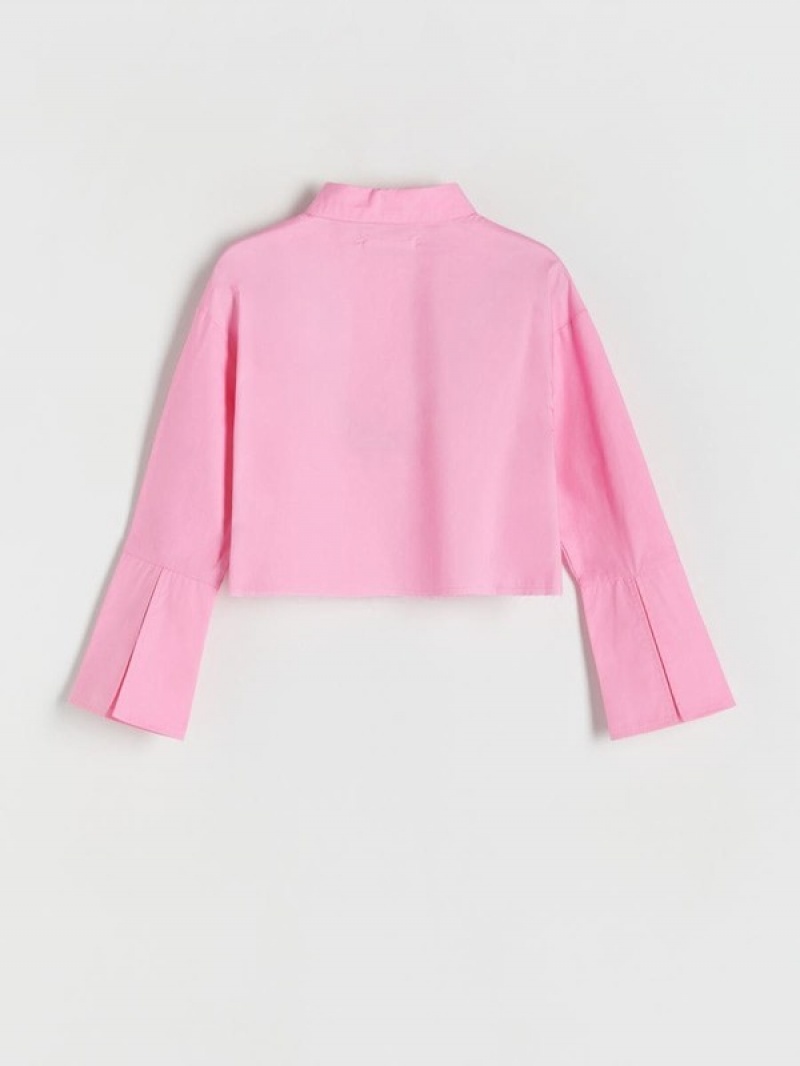 Reserved Cropped Baumwoll Hemd Mädchen Rosa | AIX-657902