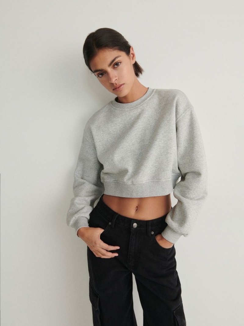 Reserved Cropped Baumwoll Rich Sweatshirts Damen Hellgrau | TDK-085967