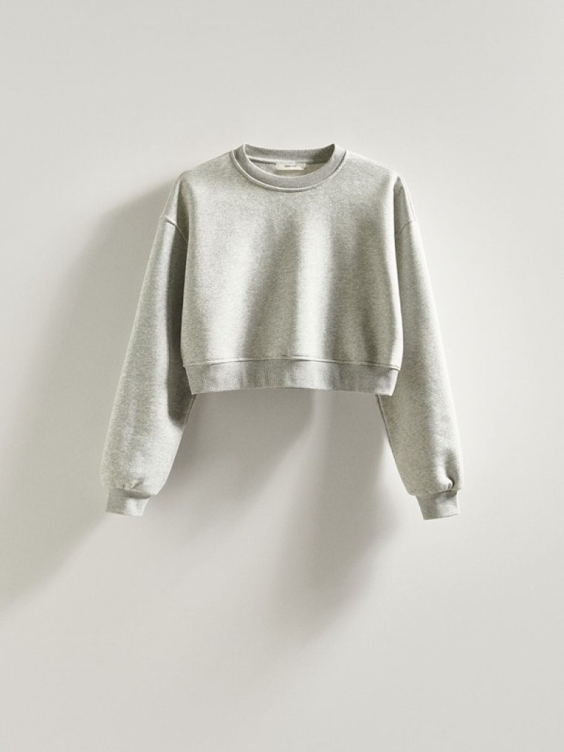 Reserved Cropped Baumwoll Rich Sweatshirts Damen Hellgrau | TDK-085967