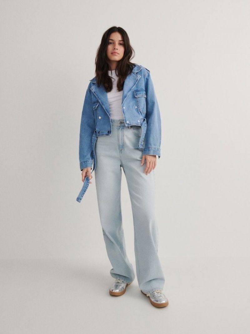 Reserved Cropped Denim With Jacken Damen Blau | ISM-807936