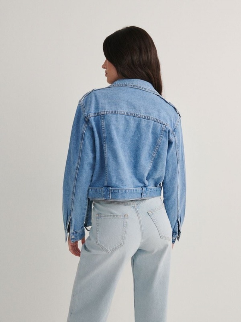 Reserved Cropped Denim With Jacken Damen Blau | ISM-807936