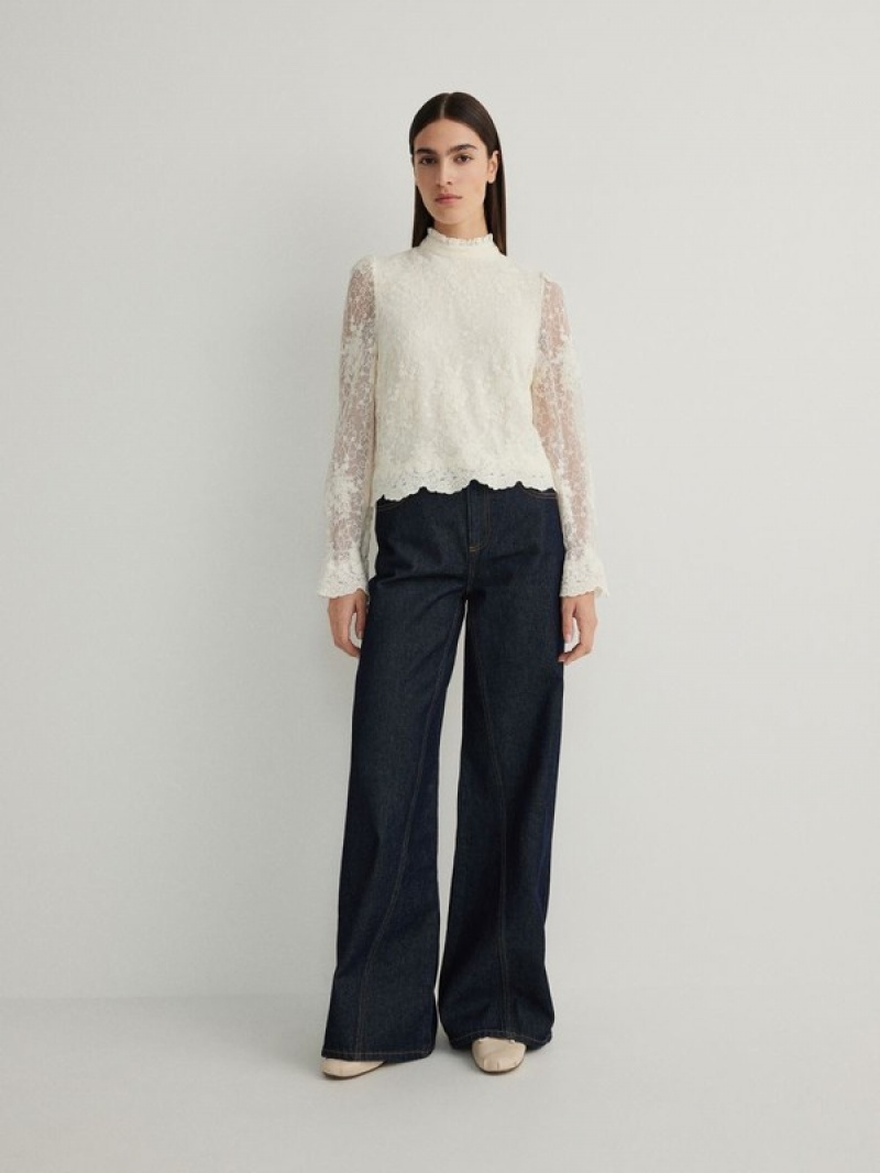 Reserved Cropped Hemd Damen Weiß | VNH-602391