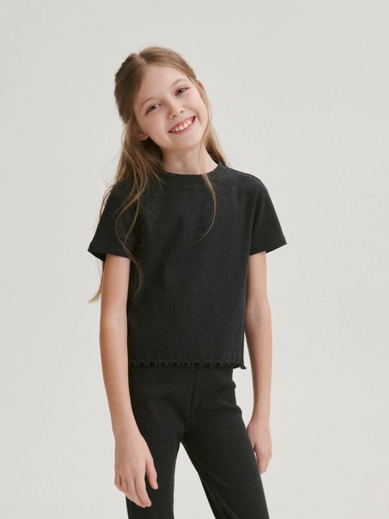 Reserved Cropped T-peplum Hem T-shirts Mädchen Dunkelgrau | GOT-076381