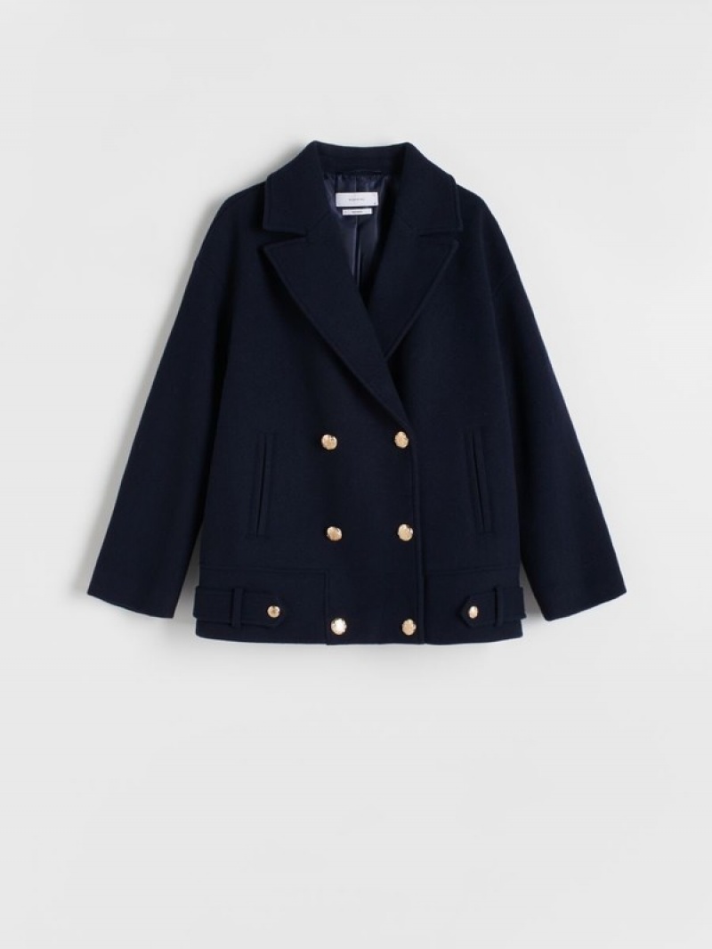 Reserved Croppedwool Blend Mäntel Damen Navy | UKQ-712045