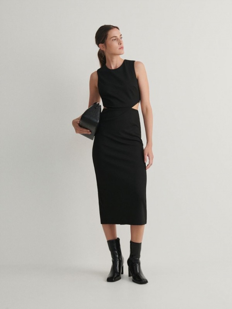 Reserved Cut Out Kleid Damen Schwarz | YXB-031967