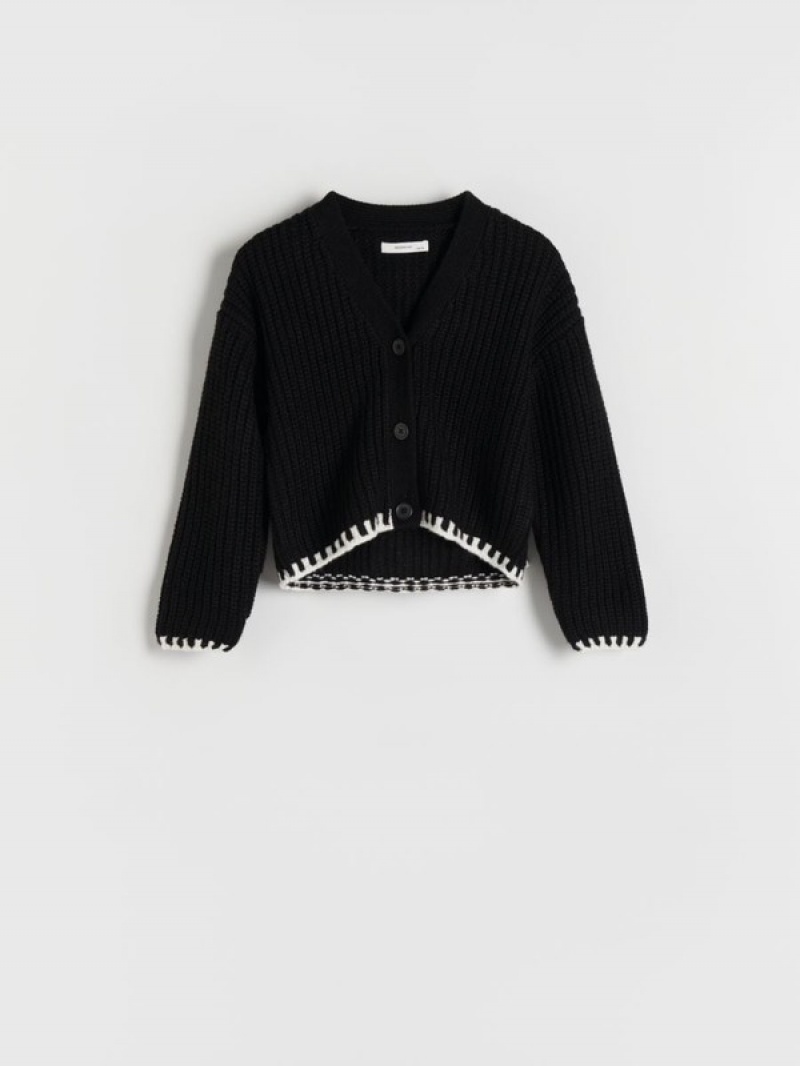 Reserved Decorative Knit Cardigan Pullover Mädchen Schwarz | VOK-854617