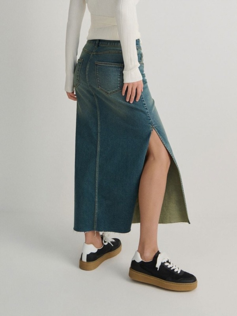 Reserved Denim Maxi Röcke Damen Dunkeltürkis | VLU-387506