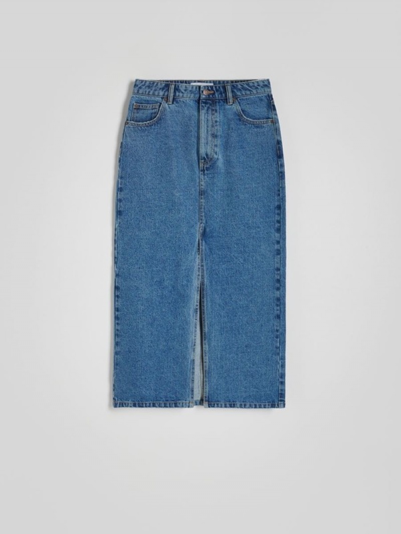 Reserved Denim Midi Röcke Damen Blau | AYQ-165034