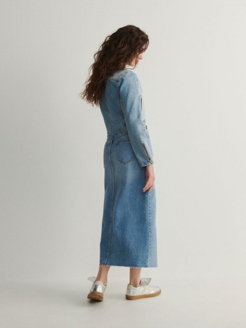 Reserved Denim Midi Röcke Damen Blau | PZE-835974