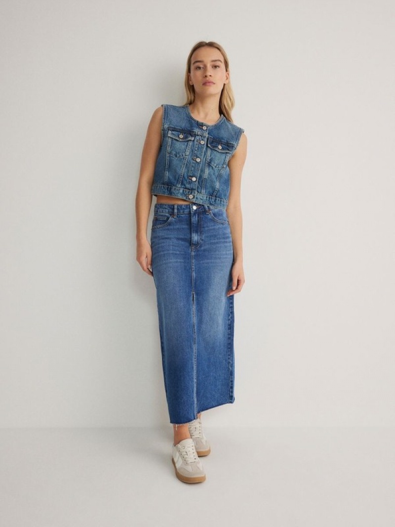 Reserved Denim Midi Röcke Damen Blau | TFA-540239