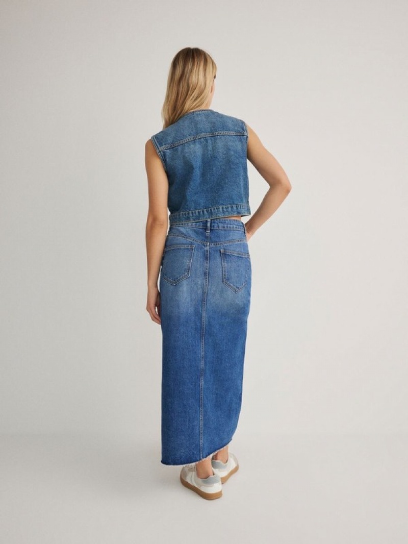 Reserved Denim Midi Röcke Damen Blau | TFA-540239