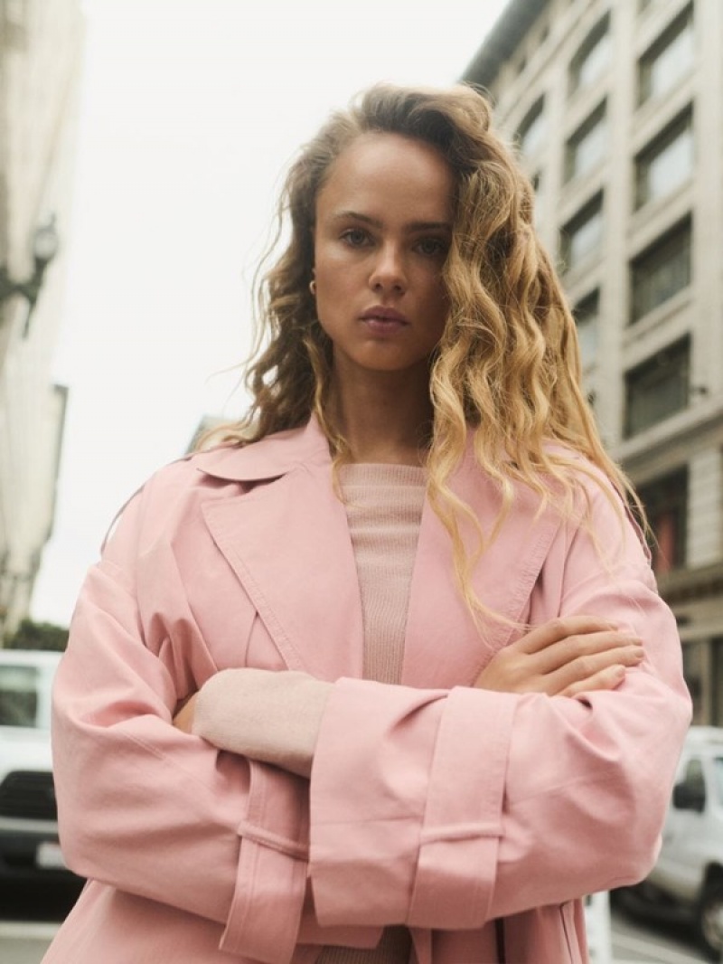 Reserved Double Breasted Oversized Trench Mäntel Damen Rosa | PHL-540823