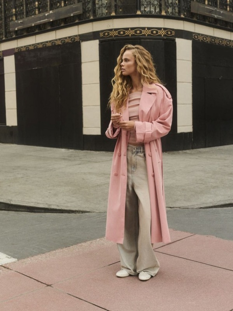 Reserved Double Breasted Oversized Trench Mäntel Damen Rosa | PHL-540823