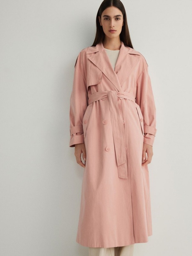 Reserved Double Breasted Oversized Trench Mäntel Damen Rosa | RWA-483261