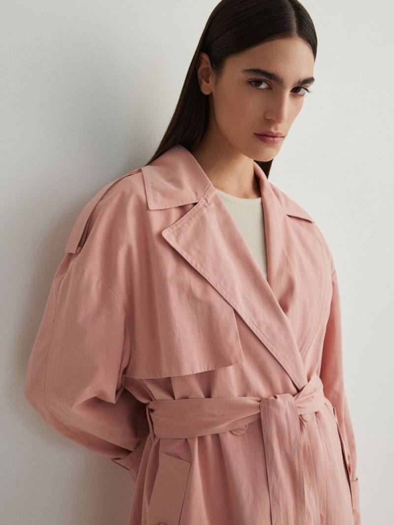 Reserved Double Breasted Oversized Trench Mäntel Damen Rosa | RWA-483261