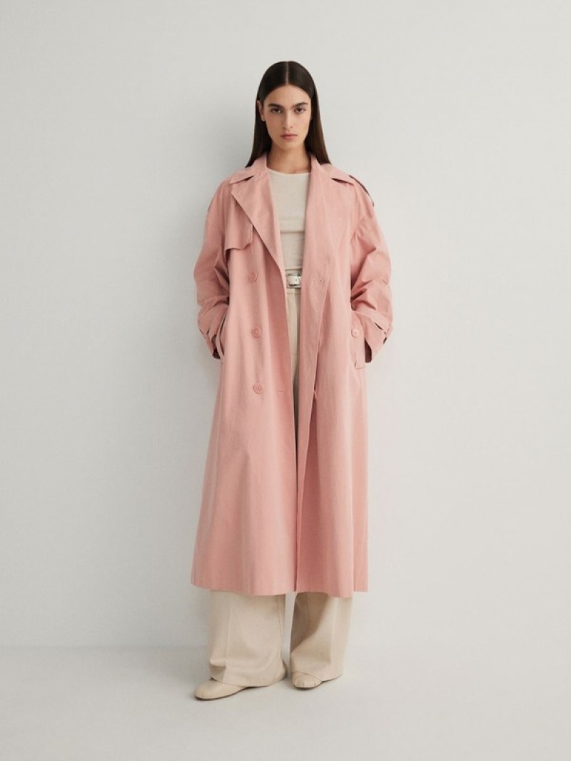 Reserved Double Breasted Oversized Trench Mäntel Damen Rosa | RWA-483261