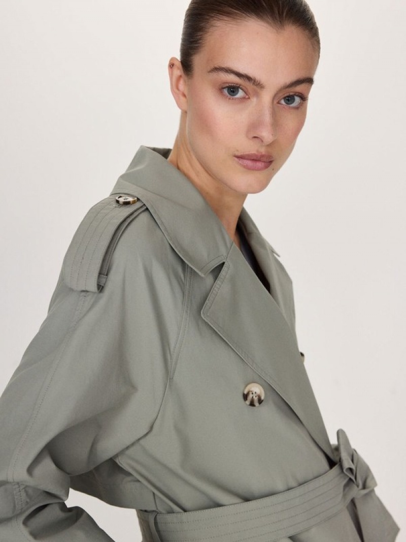 Reserved Double Breasted Oversized Trench Mäntel Damen Grün | ITW-460981