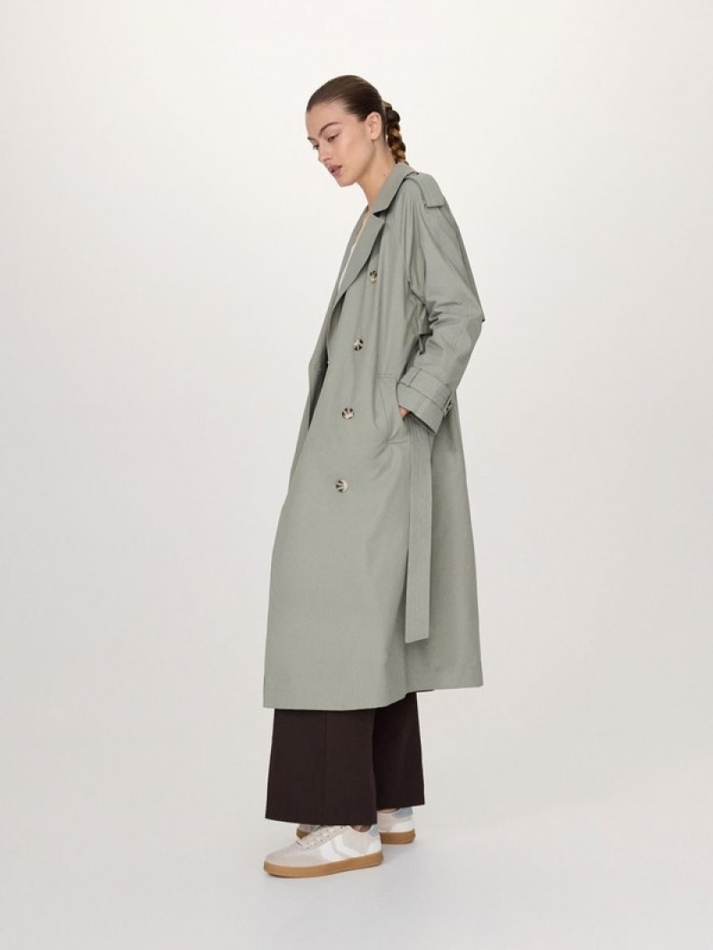 Reserved Double Breasted Oversized Trench Mäntel Damen Grün | ITW-460981