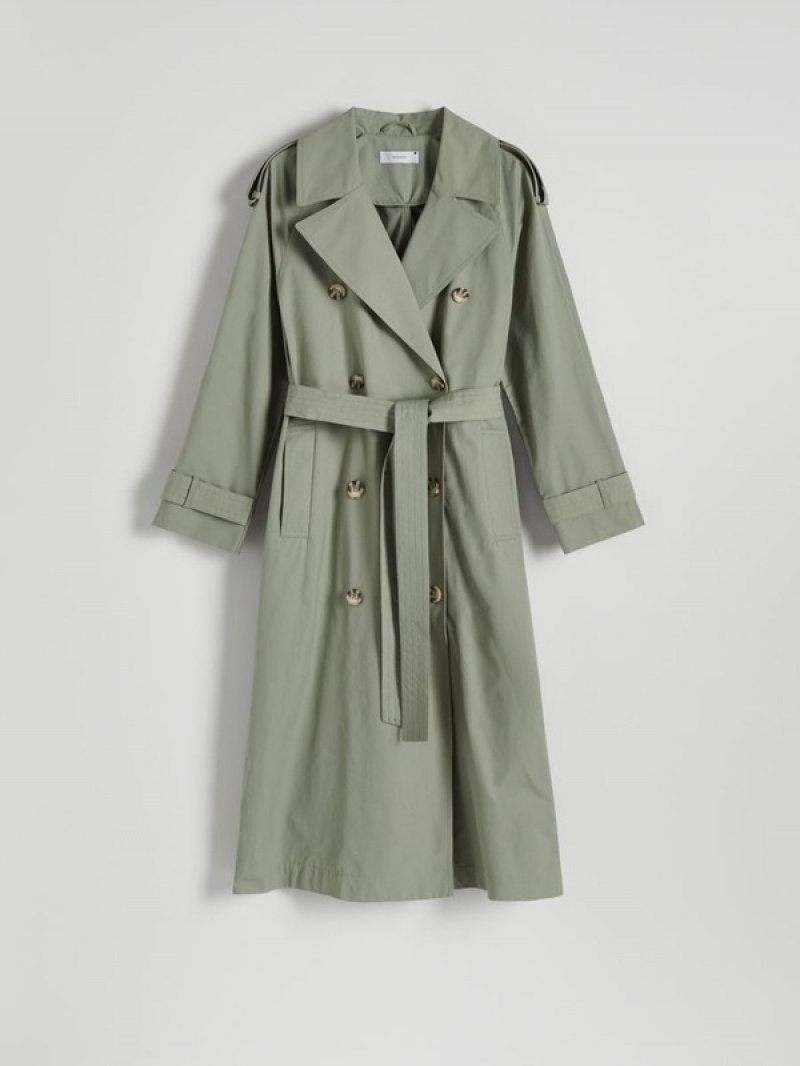 Reserved Double Breasted Oversized Trench Mäntel Damen Grün | ITW-460981