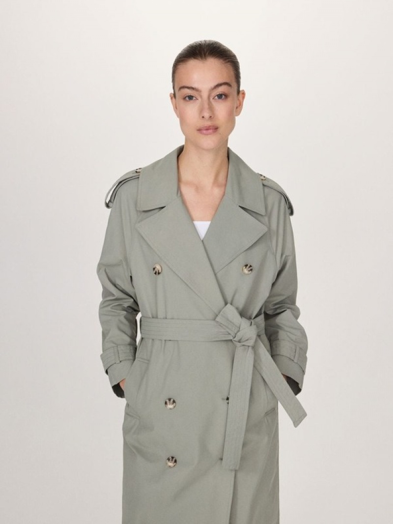 Reserved Double Breasted Oversized Trench Mäntel Damen Grün | ITW-460981