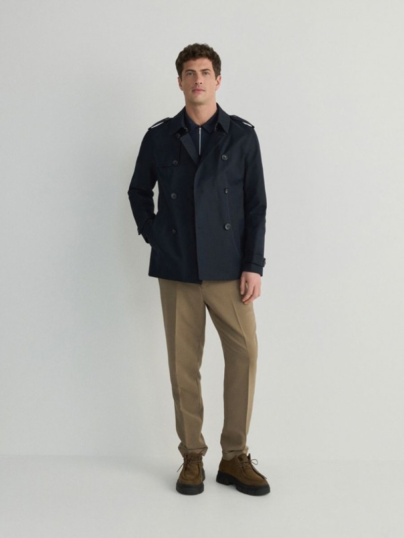 Reserved Double-breasted Trench Mäntel Herren Navy | LRU-234765