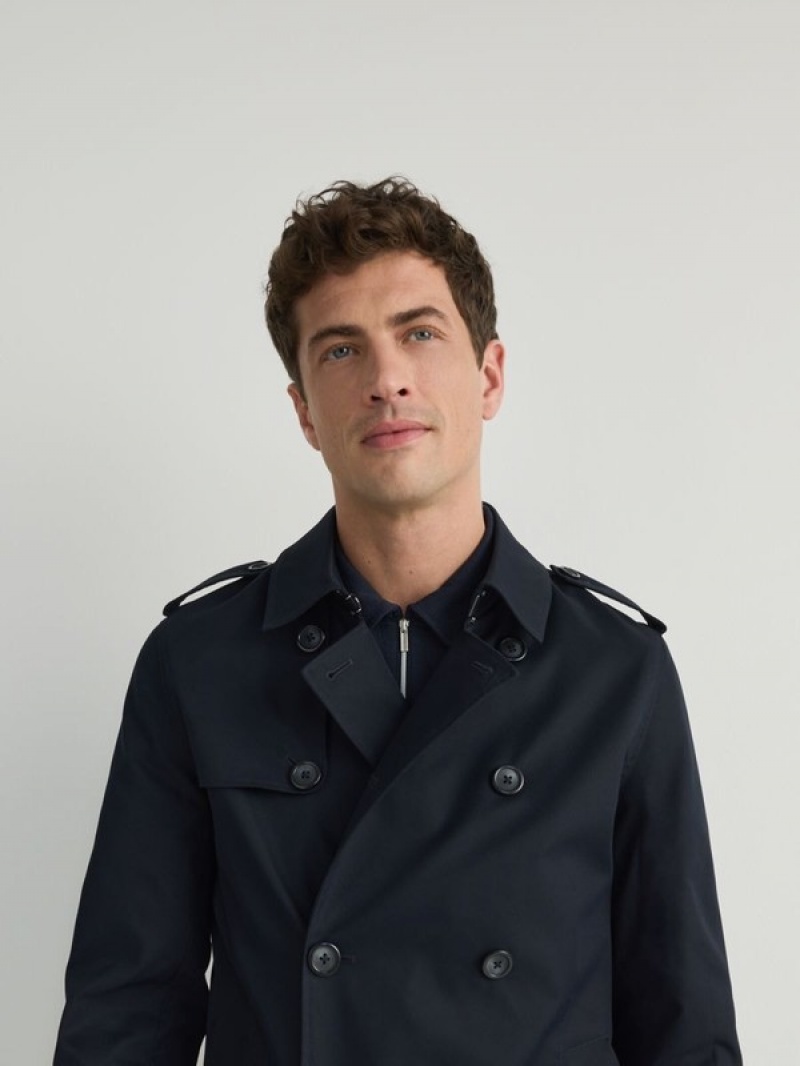 Reserved Double-breasted Trench Mäntel Herren Navy | LRU-234765