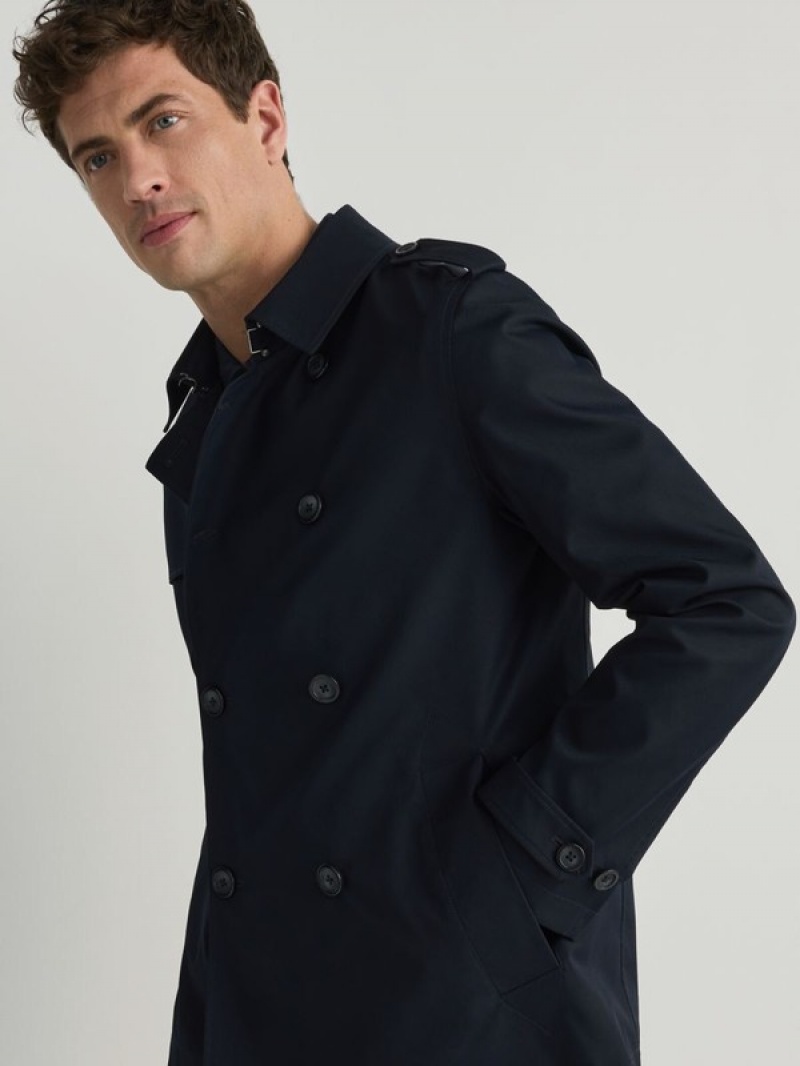 Reserved Double-breasted Trench Mäntel Herren Navy | LRU-234765