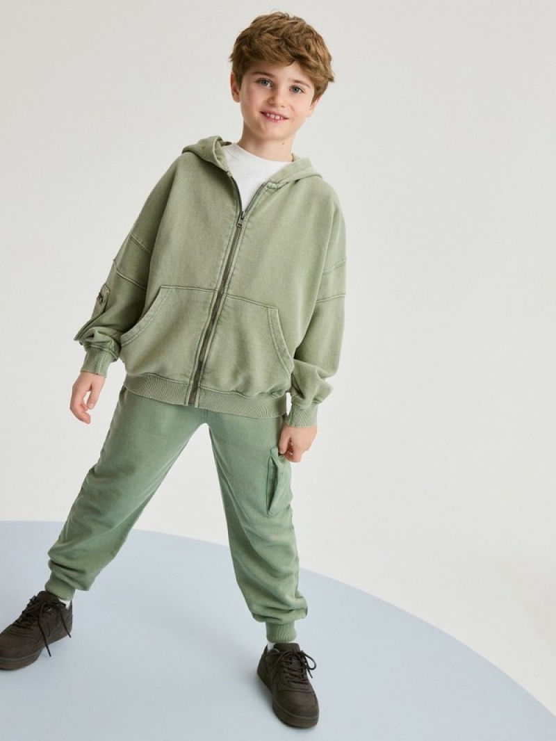 Reserved Do-up Mit Kapuze Jogging Top Pullover Jungen Grün | KPF-029168