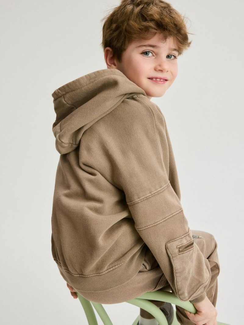 Reserved Do-up Mit Kapuze Jogging Top Pullover Jungen Braun | YDT-462873