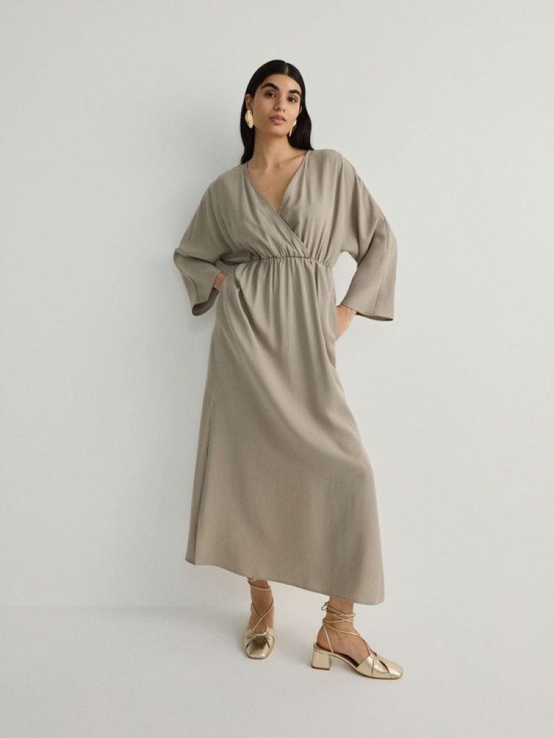 Reserved Eco Aware Lyocell Maxi Kleid Damen Beige | YPD-679281