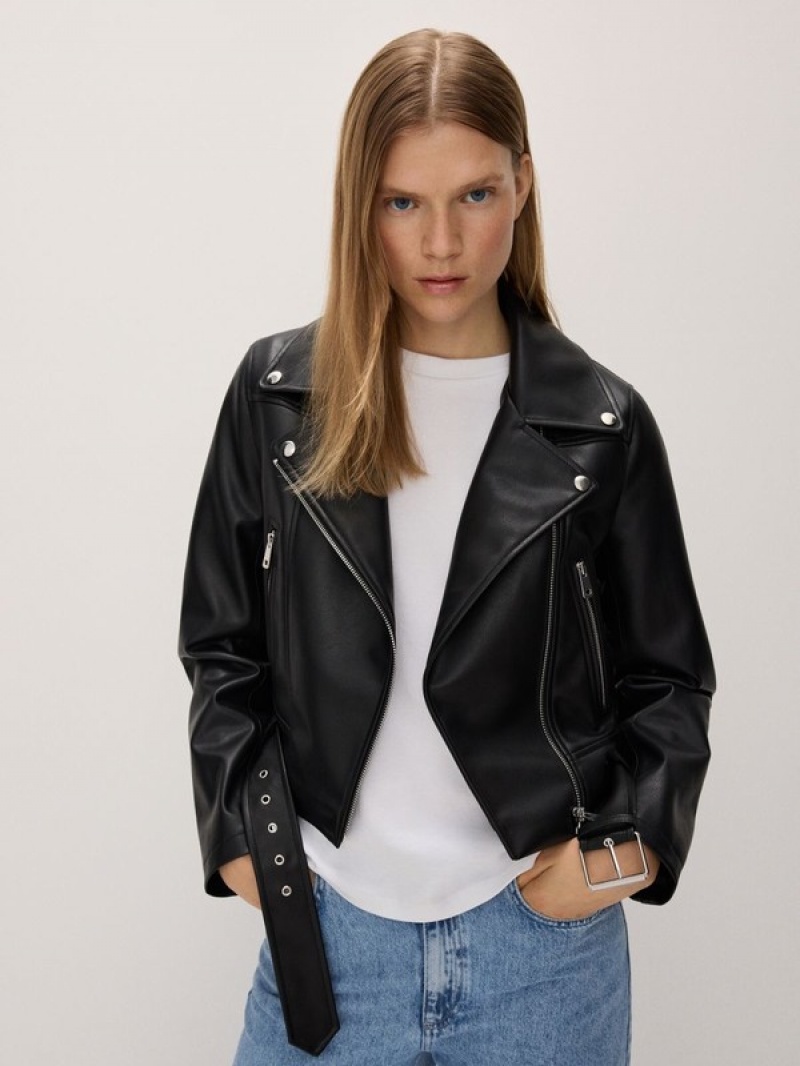 Reserved Faux Leder Biker Jacken Damen Schwarz | GMU-478965