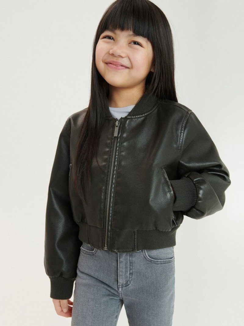 Reserved Faux Leder Bomber Jacken Mädchen Dunkelbraun | LPN-160498