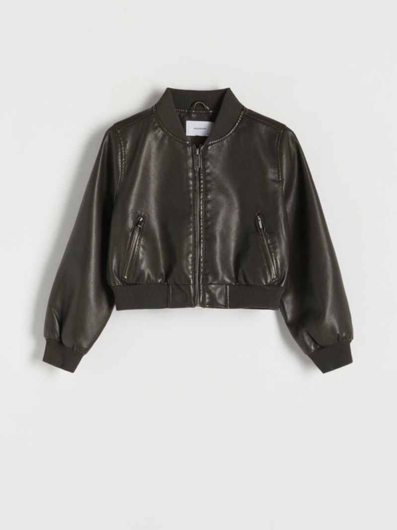 Reserved Faux Leder Bomber Jacken Mädchen Dunkelbraun | LPN-160498